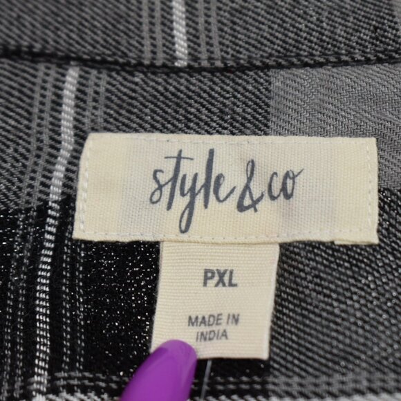 Style & Co Shirt Petite XL Womens Plaid Boyfriend Button Down Viscose Blend Tren - Picture 4 of 10